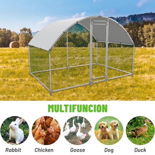 NUGRIART Large Metal Chicken Coop Walk-in Poultry Cage with Water-Resident and Anti-UV Cover Duck Rabbit Cat House Outdoor Chicken Run Pen with Round Roof - size: 6.5’L×10’W×6.5’H