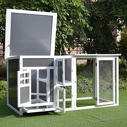 PawHut 63" Outdoor Chicken Coop Wooden, Chicken Cage with Run Area, Nesting Box, Hen House with Waterproof Roof, Removable Tray | Chicken Cage, Waterproof Roof, Removable Tray