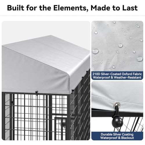 ROOMTEC 8 x 4 FT Outdoor Dog Kennel Cover, Replacement Canopy Only | Silver, 210D Coated Oxford, Waterproof, UV, 12 Secure Fasteners, Designed for ROOMTEC Kennels - size: 8.0"L x 4.0"W x 1.5"H
