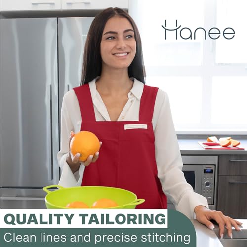 Cotton Aprons for Women and Men | Cross-Back Apron with Pockets - color: Red