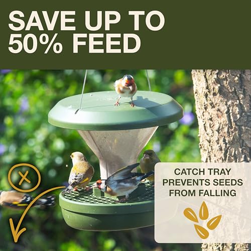 SWISSINNO Bird Feeders - No Mess Hanging Bird Feeder for Outdoors - Smart Birds Davos Spill Proof Wild Cardinal & Small Bird Feeder with Integrated Seed Catcher Tray - Dual Chamber - Green - color: Green, style: Davos