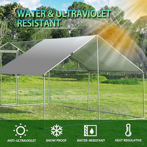 TOLEAD Large Metal Chicken Coop Upgrade Tri-Supporting Wire Mesh Chicken Run,Chicken Pen Walk in with Water-Resident and Anti-UV Cover,Duck Rabbit House Outdoor (Spire Roof 10’ W x 13’ L x 6.5’ H) - size: 156.2"L x 108.0"W x 78.0"H