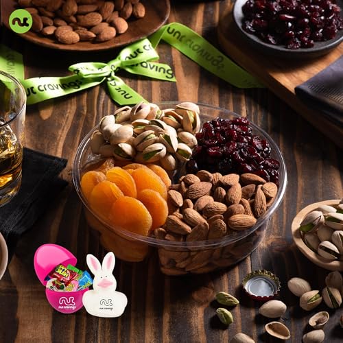 NUT CRAVINGS Gourmet Collection - Easter Treats, Candies & Dried Fruit Nuts Gift Basket with Happy Easter Ribbon, Candy Filled Egg + Bunny (4 Piece Assortment) - style: 1. Easter Fruit & Nut Gift Box - (4 Piece Assortment)