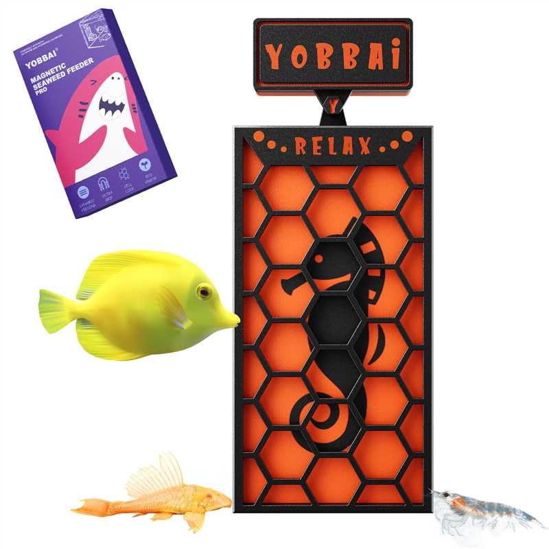 YOBBAI Magnetic Seaweed Feeder, Swinging Motion Nori Feeder, Seaweed Clip for Tangs Angels Freshwater and Shrimp Tanks (Orange & Black) - color: ORANGE & BLACK