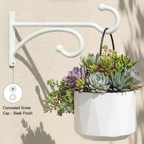 2Pack 6 Inch Plant Hangers Outdoor, Wall Hooks for Hanging Planters Baskets | Heavy-duty metal, indoor outdoor wall mount, for flower pots, wind chimes, lanterns, bird feeders, White - size: 6Inch 2Pack-White