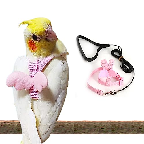 Parrot Harness Adjustable Bird Harness Flying Rope Strap Outdoor Training Traction Rope for Small Parrots Anti-Bite,Bird Nylon Rope with Cute Wing (Pink) - color: pink
