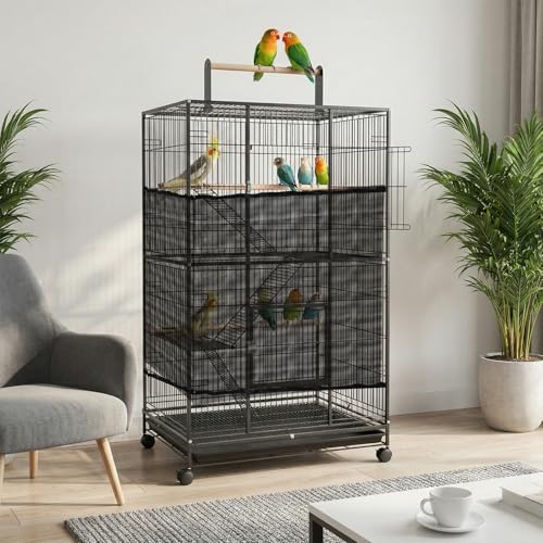 Trinkrittey Large Bird Cage Seed Cather, Black Bird Cage Cover Universal Nylon Birdcage Net Elastic Band Skirt Seed Guard for Parrot Parakeet Macaw(118 x 31.5in/300 x 80cm)