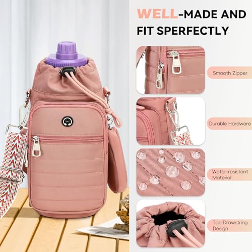 Water Bottle Carrier bag with Strap Phone Pocket for Walking, Hiking, Cycling - color: 8-Dark Pink1, size: 32oz-40oz