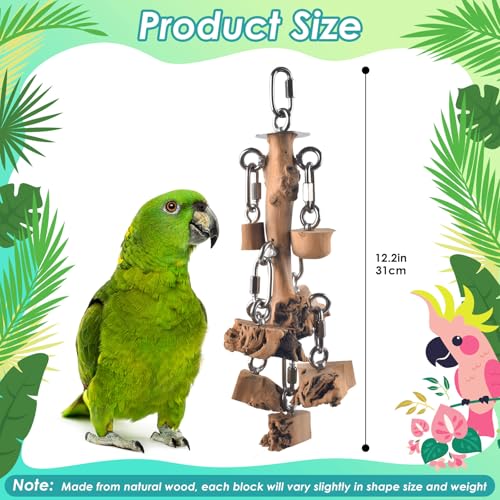 DBNESS Bird Toys for Parrot, Durable Stainless Steel Large Birds Chew Toy, Hanging Detachable Natural Hardwood Blocks for Medim to Large Eclectus, African Greys, Amazon Parrot, Cockatoo - style: Vertical String