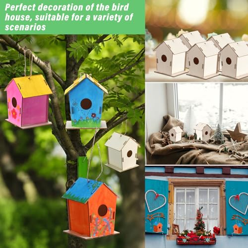 DoubleFill 12 Pcs 4.33" Wooden Bird Houses Crafts Kit for Kids DIY Unfinished Hanging Birdhouse for Art Painting Wood Toys Boy Girl Class Back to School Classroom Project Parties Creative Activity