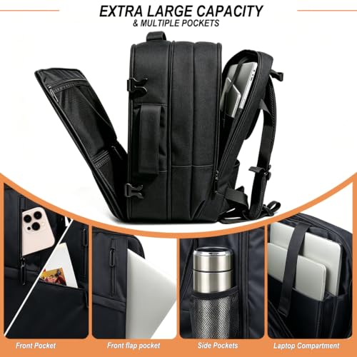Naukay Travel Backpack for Men,Water Resistant Expandable Carry on Backpack | Laptop Backpack, Extra Large Business Backpacks Fits 15.6 Inch Laptop Notebook, Durable Suitcase Daypack Bag for Women, Black - size: 15.6 Inch