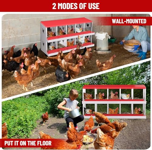 TrailBlaze Chicken Nesting Box 10 Compartments Laying Boxes, Metal Chicken Egg Laying Box with Rollout Egg Collection, Large Vented Holes Chicken Coop for Chickens, Hens (Red) - color: red, size: 10 holes