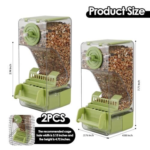 Bird Feeder No Mess 2PCS Automatic Clear Bird Seed Food Container Acrylic Parrot Feeder Dispenser Cage Accessories for Parakeet Budgies Cockatoo Canary Love Bird (Green) - color: Green