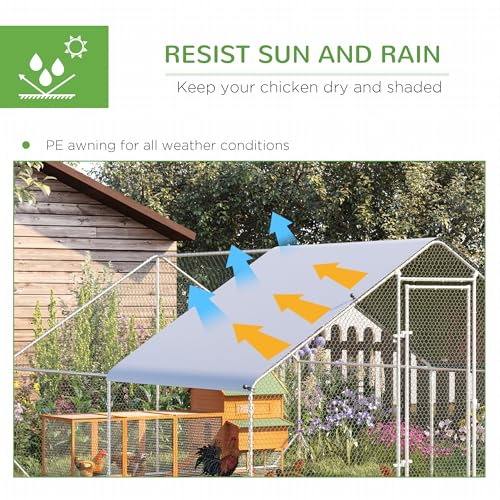 PawHut Large Chicken Coop w/Waterproof Anti-UV Cover 9.8' x 13.1' x 6.6' | Metal Chicken Run, Spire Shaped Walk In Fence Cage Hen House, Outdoor Yard Farm Use, 1" Tube Diameter - size: 9.8' x 13.1' x 6.6'