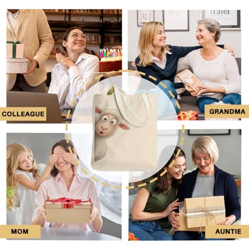 Cartoon Canvas Tote Bag, Gifts for Women Men Birthday Christmas Reusable Tote Shoulder Bag for Grocery Shopping 01 - color: Sheep 483