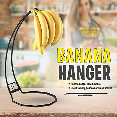 Fruit Basket with Banana Hanger and Fruit Bowl. Kitchen Counter Fruit Bowl with Banana Holder used as Bread, Vegetable or Produce Basket, Egg Holder, 2 Tier - size: 2-Tier