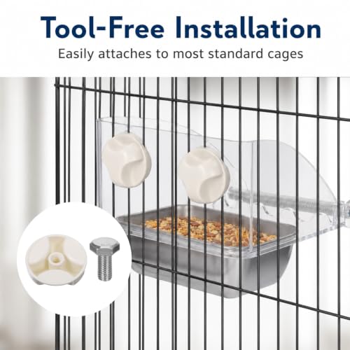 No Mess Bird Cage Feeder Large Capacity Stainless Steel Bird Feeder | No Mess Birds Food Bowl Stainless Steel Birds Bowls with Anti-Slip Perch Stand for Parakeets Budgies Parrots Cockatiels