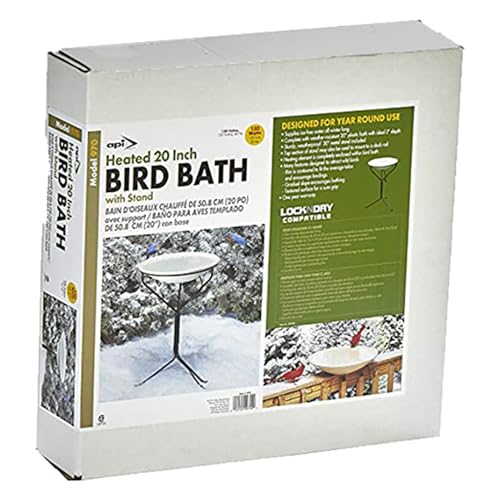 BestNest Heated Bird Bath with Metal Stand and 25' Lock-N-Dry Cord – 20" Diameter, Thermostatically Controlled Heater for Winter Use, Outdoor Bird Bath with Safe Power Connection