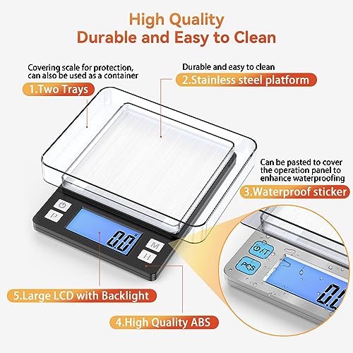 BOMATA Upgraded Small Food Scale with 0.1 g/0.001 oz High Precision | 3000 g/6.6 lb, New Hold Function, Larger Display, USB Rechargeable, Digital Kitchen Scale for Small Item, Jewelry. Black - size: 0.1g/3kg Black