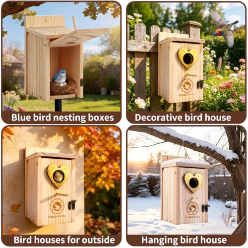 2PC Cedar Bluebird Houses for Outside with Nesting Material | Bird House Outdoor With Copper Guard, Predator Proof Bluebird Houses, Kits for Adults & Kids with Perch & Nesting Material