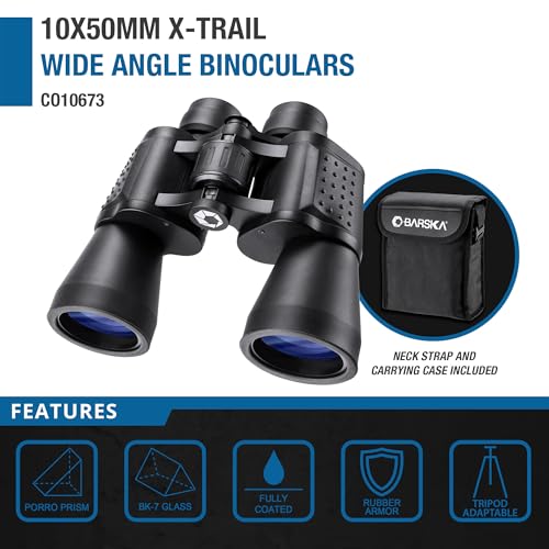 Barska X-Trail 10x50 Binoculars – Long Distance Viewing with Fully Coated Optics, Fold-Down Eyecups & Center Focus – Great for Bird Watching, Sports & Outdoors