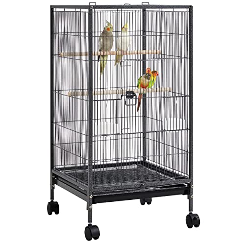 Yaheetech 40 Inch Wrought Iron Bird Cage Open-Top Parrot Cage with Rolling Stand for Parakeets Cockatiels Budgies Parrotlets Lovebirds Canary Small-Sized Birds Parrots - size: 18.0"L x 18.0"W x 40.0"H