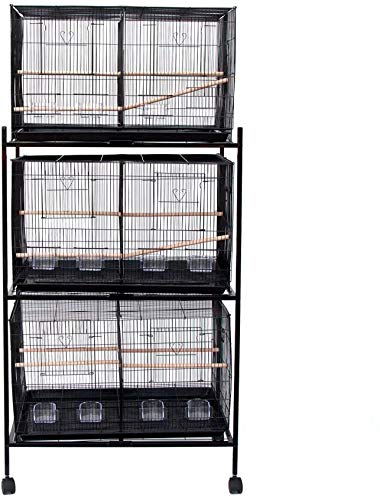 Seny Set of 3 Breeding Bird Carrier Cage with Central Dividor L30xW18xH18 on Stand (Black) - color: Black