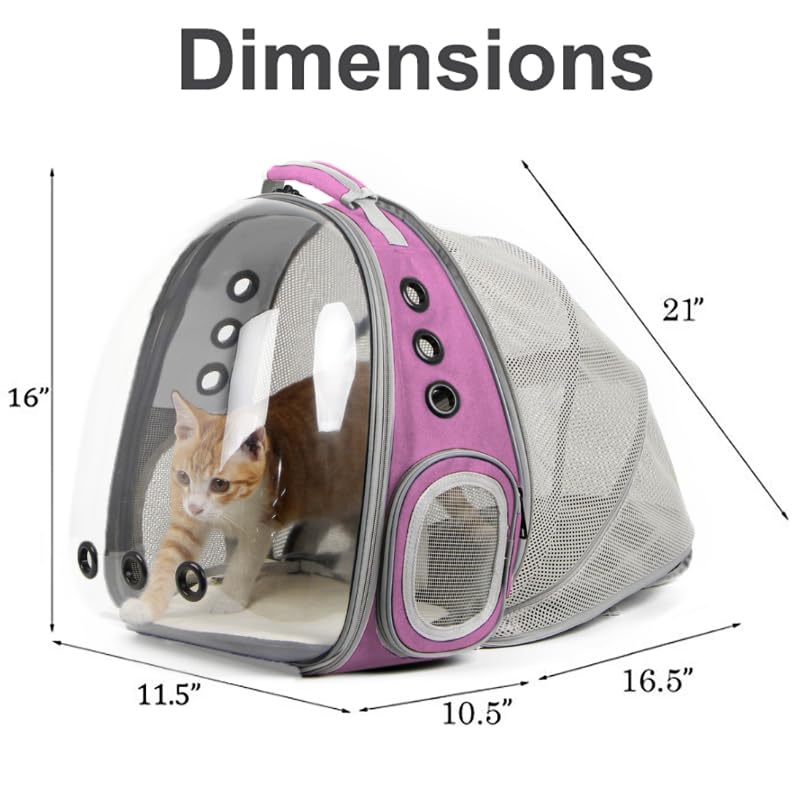 Expandable Pink Cat Backpack Carrier, Fit up to 12 lbs, Space Capsule Clear Bubble Window Pet Carrier Backpack for Kitten Bunny Rabbit and Small Puppy - color: Pink