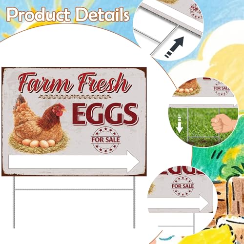 Rngmsi Farm Fresh Eggs for Sale Sign, 3PCS Fresh Eggs Sign Double Sided Farmers Market Decor, Waterproof Metal Mark with 6 Stakes for Indoor Outdoor Yard Business Supplies Home Decor 16 X 14 Inch - color: Fresh Eggs