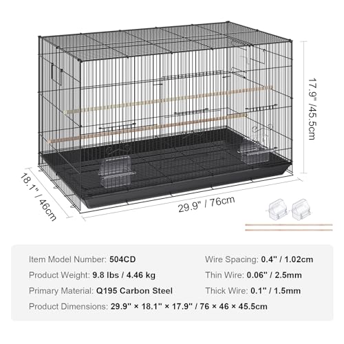 VEVOR 30 Inch Flight Bird Cage, Stackable Bird Cage Parakeet Cage with Slide-Out Tray and Handle, Small Parrots Birdcage for Cockatiels Budgies Conure Macaw Finch Lovebirds Canaries Pigeons - color: Black