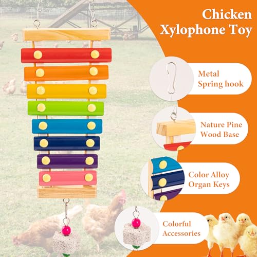 14 Pack Chicken Toys for Coop Chicken Swing Ladder Perch Coop Toy Xylophone Mirror Enrichment Chick Toys Hanging Vegetable Fruits Skewers Feeders for Hen Birds Parrots