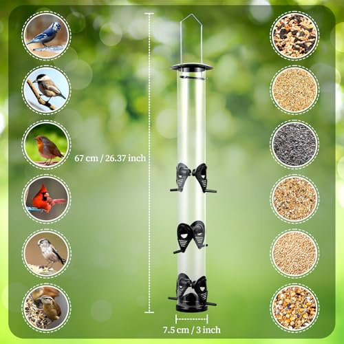 Backyard Expressions Tall Tube Bird Feeder - Durable Hanging Wild Bird Feeder for Wild Birds - 23" Tall, 6-Port Design - size: 23 In.
