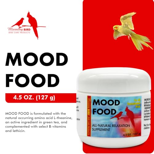 Mood Food 4.5 oz – Natural Calming Supplement for Birds – Non-Sedating Formula – Helps Reduce Stress, Aggression & Feather Plucking – Gentle Support with Amino Acids & B Vitamins - size: 4.5 Oz