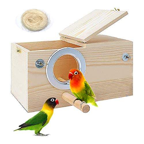 PINVNBY Parakeet Nesting Box Bird House Wood Breeding Box Parrots Mating Box for Lovebirds,Cockatoo,Budgie, Finch,Canary and Medium-Sized Birds(L) - size: Large