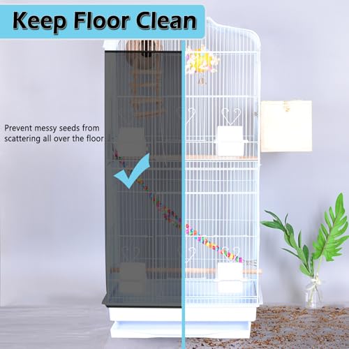 Large Bird Cage Seed Catcher Skirt, Parrot Parakeet Macaw Cover Black | Drawstring mesh skirt wraps parrot or parakeet cage so seeds and feathers stay off your floors and carpet(78.5 * 27.6in) - color: 78.5*27.6in-black