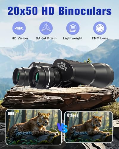20x50 Binoculars for Adults High Powered | Compact Waterproof,HD Vision,Easy Focus,BAK4 Prism,for Bird Watching, Hunting,Cruise Ship, Travel,Sport Games