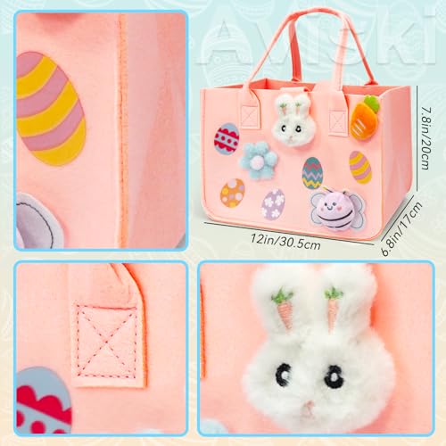 Aviski 4PCS Easter Egg Hunt Bags, Easter Bunny Gift Bags with Handles, Easter Treat Bags, Felt Easter Bags for Gifts Wrapping, Egg Hunt Game, Easter Party Supplies, 12" x7.8" x6.8"