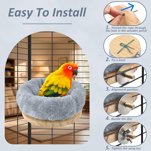 DBNESS Medium Bird Nest for Cage, Removable Plush Parrot Hammock Warm Resting Perch Platform for Budgies Cockatiel Conure Parakeet Hamster Washable Breeding Sleeping Lay Eggs Nesting (Grey, M) - size: M