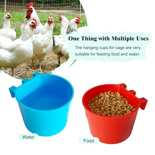 10 Pcs Cage Cups Birds Feeders Bowl Chicken Feeding Watering Dish Hanging Wire Cages Box Coop Cups for Pet Parrot Parakeet Gamefowl Poultry Pigeon and Quail（Blue and Red） - size: 10 pcs