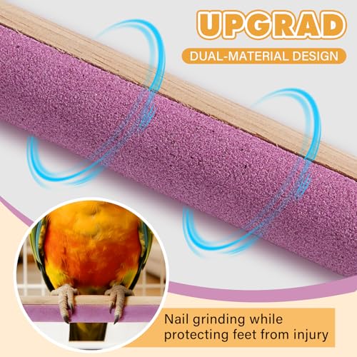 Wooden Bird Perch Stand with Grinding, 2Pcs Parrot Cage Stand Branch, No Hurt Foot Claw Grinding Bird Perch for Cockatiels, Parakeets, Lovebirds - color: Purple+Yellow
