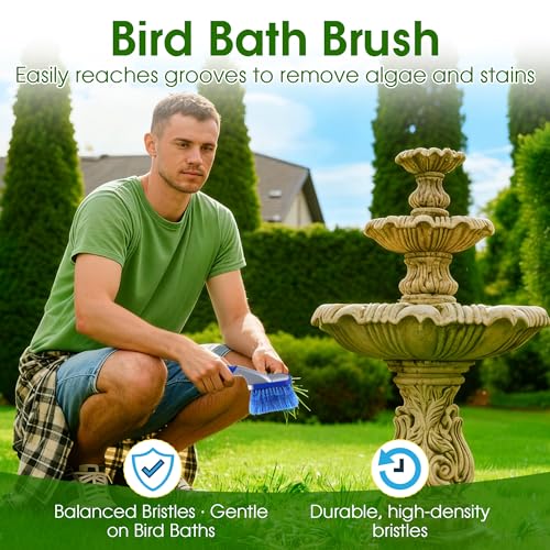 Bird Bath Cleaner, Hummingbird Feeder Cleaning Brushes, Non Scratch Scrub Brush with Large Ergonomic Handle and PVC Bristles for Bird Feeder, Bath Accessories, Fountain, Concrete Outdoor Cleaning