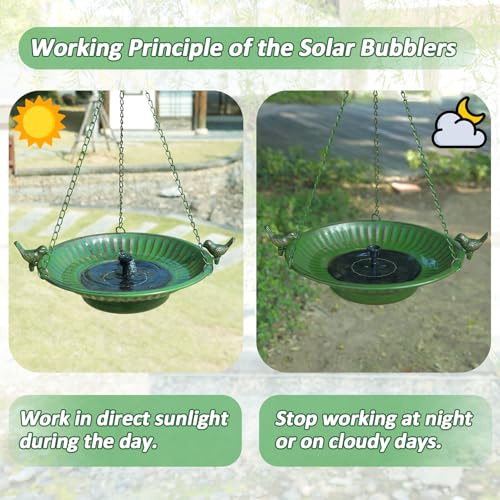 13" Hanging Bird Bath with Solar Fountain,Metal Solar Bird Bath (Green) | Hanging Solar Bird Bath,Birdbath Bubbler ,Hanging Bird Bath for Outdoors Garden, Patio & Yard.
