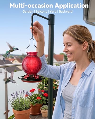 26Oz Hummingbird Feeder for Outdoors, Vintage Glass Bird Feeder with Perch, Durable & Easy to Clean, Hanging Nectar Feeder for Garden, Yard, Deck – Gift for Bird Lovers (Red) - color: Red