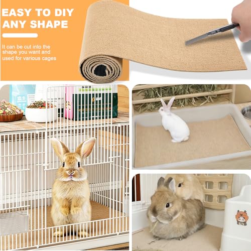 Rabbit Scratcher Mat - DIY Trimmable Self-Adhesive Bunny Scratch Pad Roll, 12 Inch x 3.28 ft Small Animal Scratching Rug for Cage, Biting, Sleeping & Nesting,Safe Scratch Mat for Rabbits & Small Pets