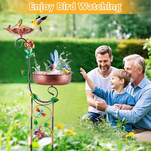 2 in 1 Bird Bath for Outside, Freestanding Large Bird Feeder Birdbaths for Outdoors, Garden Metal Bird Baths Bowl for Patio Yard, Copper - size: 36‘’