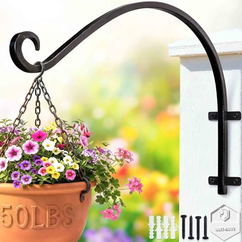 Heavy Duty Hanging Plant Bracket Outdoor: 50lbs 16 Inch Wall Mount Hook | 50 lbs Solid Iron Capacity, Shepherds Hook for Bird Feeder, Weather Resistant Finish, Complete Hardware Kit, Indoor Outdoor - size: 2B-16 Inch