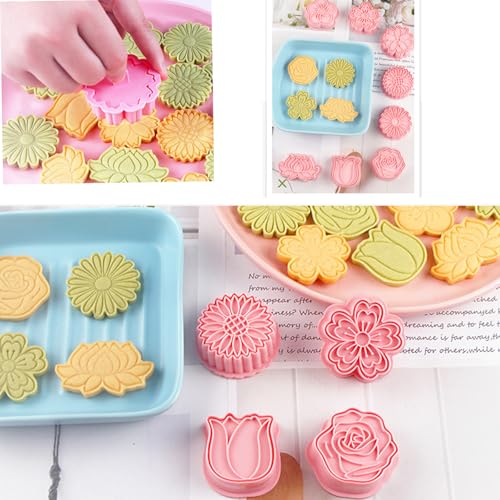 8Pcs Flower Cookie Cutters Stamps Biscuit Baking Tools Embossing Cookie Molds(With 30 Flowers Bags) - color: Floral
