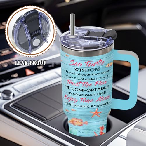 DUUV Sea Turtle Tumbler 40oz, Blue Turtles Cup Gifts for Women | Ocean Themed Tumbler for Beach Lovers Leakproof, Cute Animal Print Water Bottle, Ideal Gifts for Sea Turtle Lover, 1 Pack - color: Light Blue Turtle