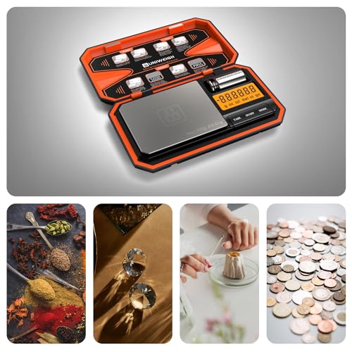 Digital Pocket Scale 200g/0.01g Precision Digital Scale Grams | 6 Units Jewelry Scales,Coins Scale with LCD Display,Tare Function for Food,Powder,small items(Battery Included)-Orange - color: Orange