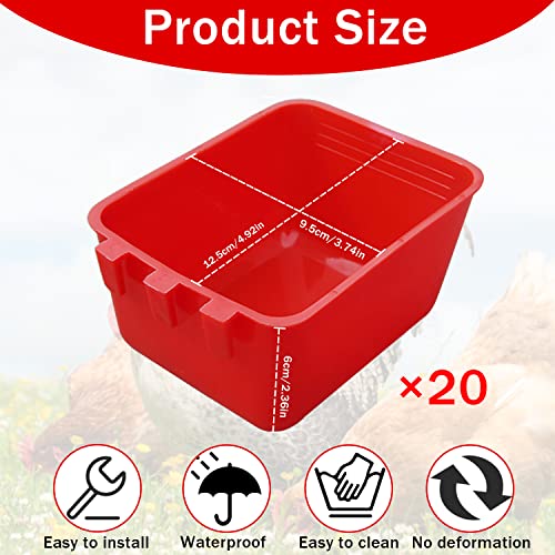 20 Pcs Chicken Coop Feeder Water Cup,16 oz Cage Cups Chicken Feeder Waterer, Cage Cups Birds Hanging Feeders, Chicken Feeder Water Bowl for Parakeet Poultry Pigeon Bunny Wire Cage (Red) - color: Red, size: 16oz